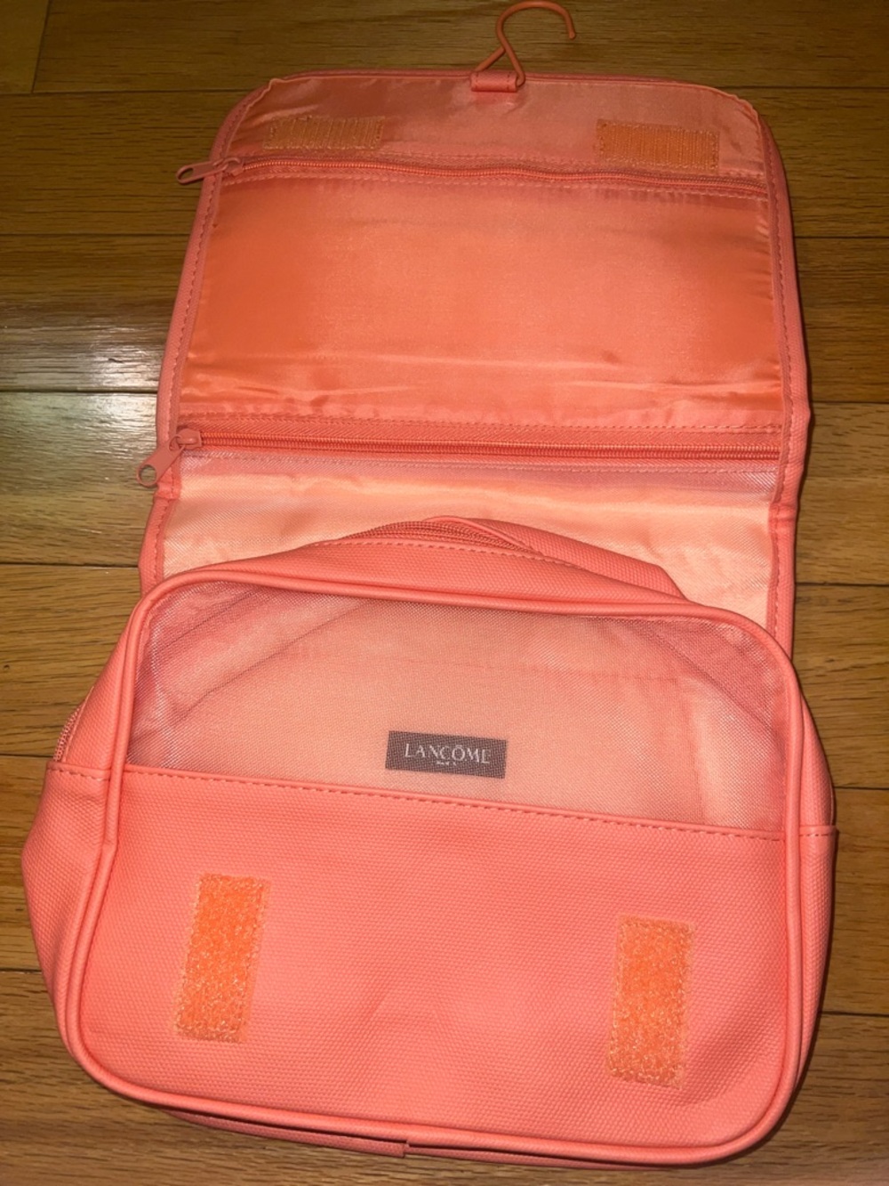 Lancôme Hanging makeup or toiletry bag in coral. New, never used.